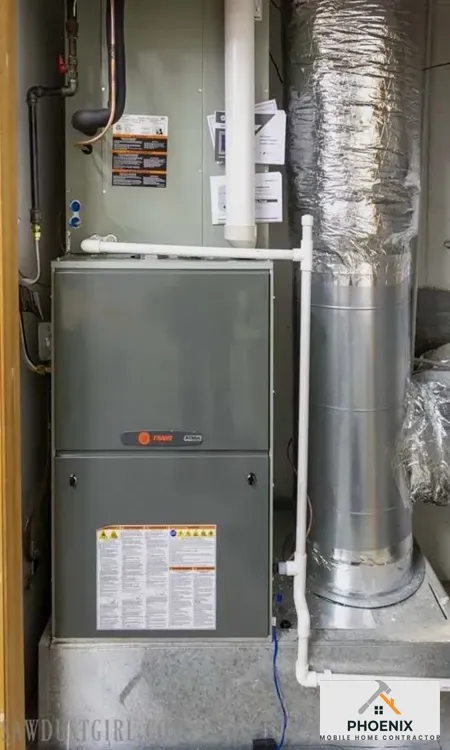 Mobile Home HVAC Energy Saving New mobile home furnace and ductwork installation for efficient heating and air distribution